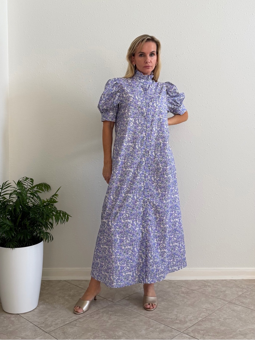 Hyacinth House Purple Poppies Louisa Maxi Dress M Cotton - Picture 5 of 14